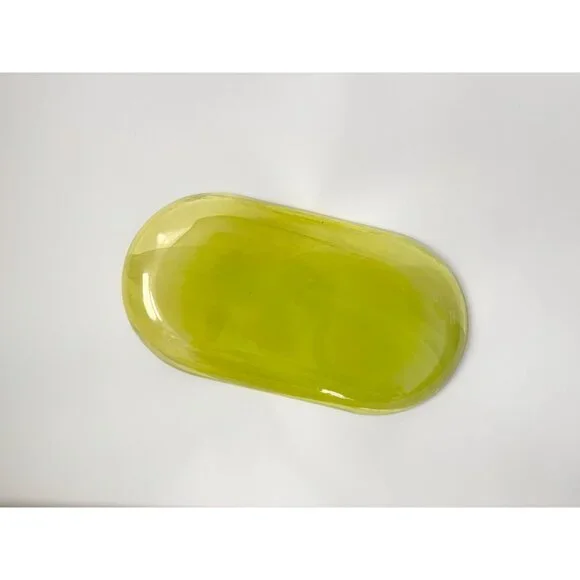 Lemon Lime Swirly Patterned Art Glass Oval Shaped Vintage Decorative Plate - Picture 11 of 13